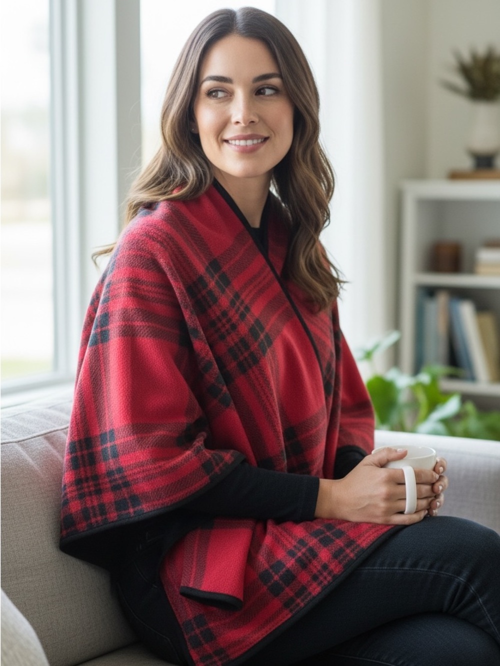 Woolrich Red and Black Plaid Throw Wrap
